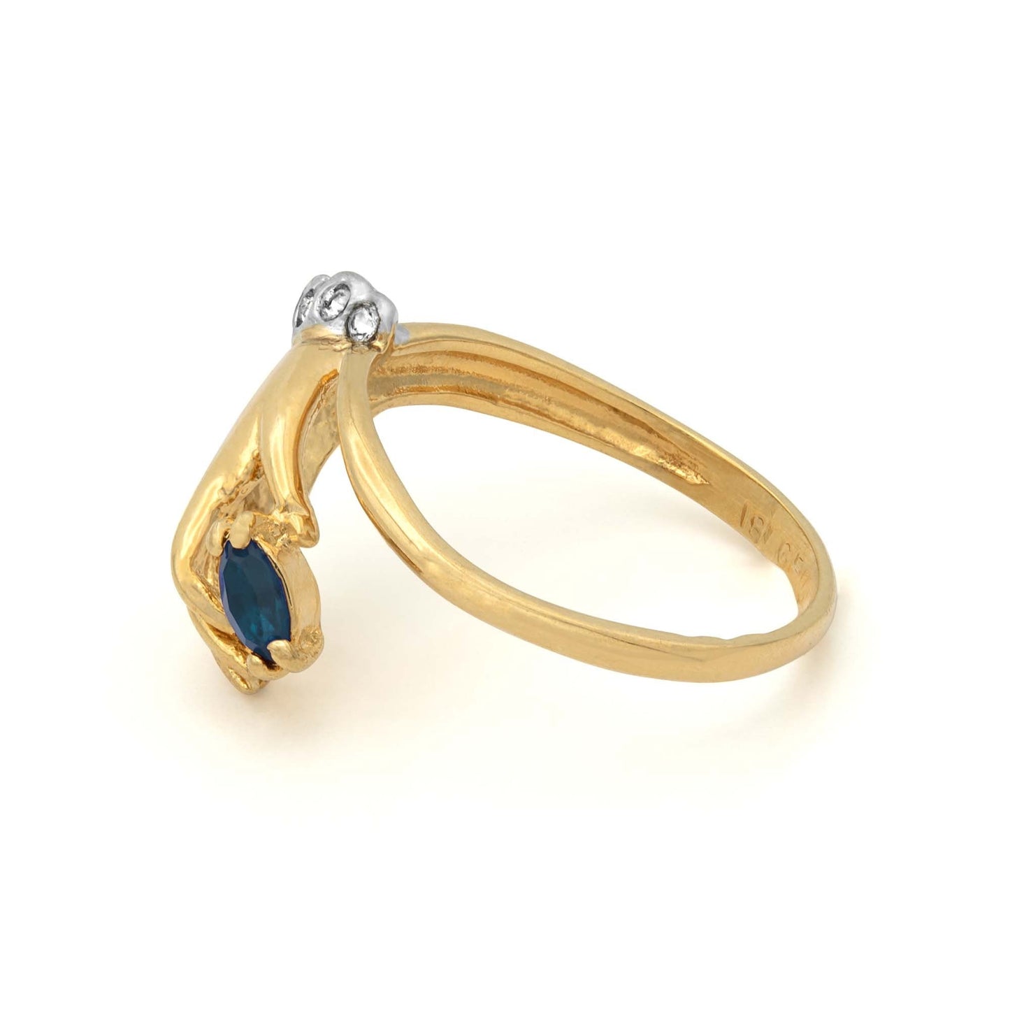 Vintage Ring Sapphire and Clear Austrian Crystals 18k Gold Antique Ring #R2964 - Limited Stock - Never Worn