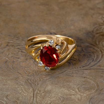 Vintage Ruby and Clear Swarovski Crystals 18k Yellow Gold Electroplated Band Made in USA #R1143