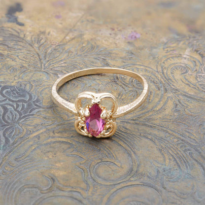 Vintage Ring Pink Tourmaline Austrian Crystal Ring 18k Gold R586