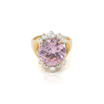Vintage Ring Pink Tourmaline and Clear Crystal Cocktail Ring in 18kt Antique Womans Jewlery - Never Worn - Limited Stock Size: 7
