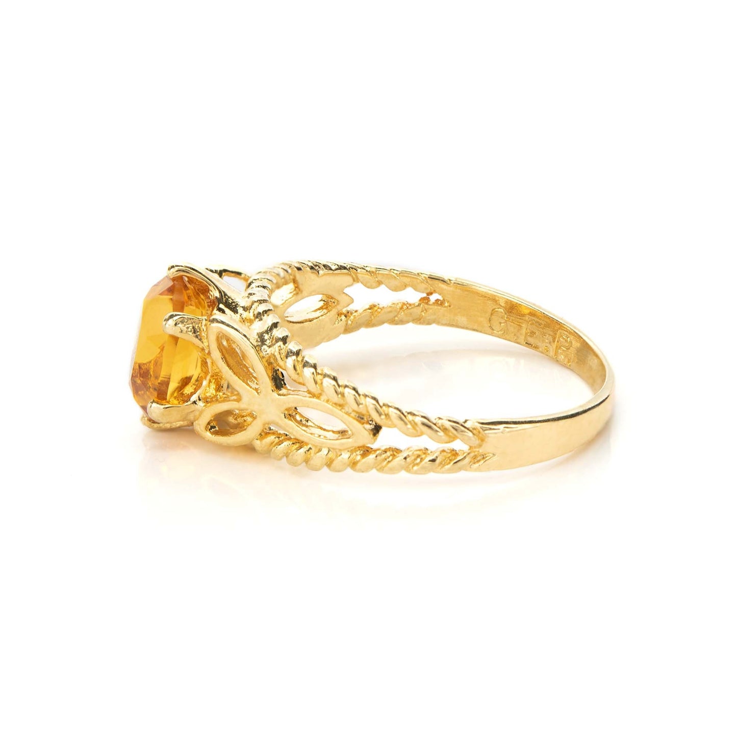 Vintage Light Topaz Swarovski Crystal 18k Gold Filigree Cocktail Ring Made in USA #R300 - Limited Stock - Never Worn