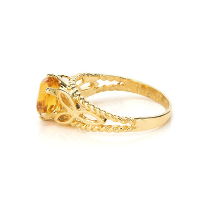 Vintage Light Topaz Swarovski Crystal 18k Gold Filigree Cocktail Ring Made in USA #R300 - Limited Stock - Never Worn