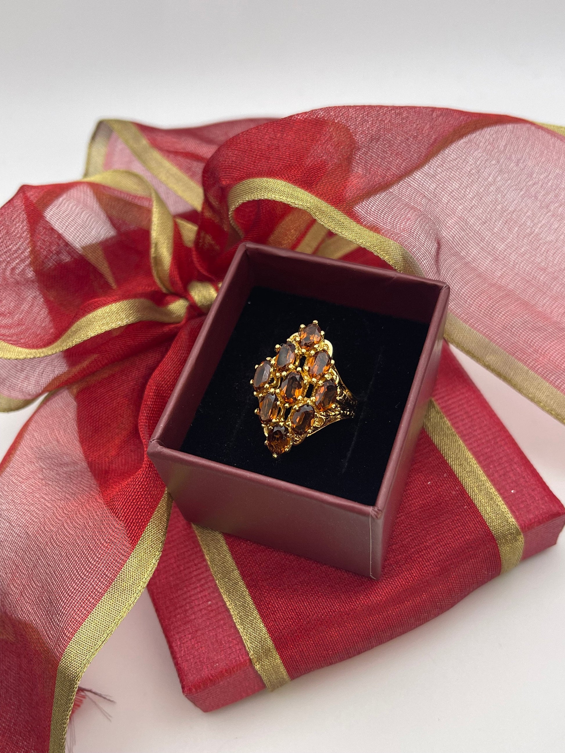 Vintage Ring Smoky Topaz Austrian Crystal Cocktail Ring 18k Antique Gold for Women R284 - Limited Stock - Never Worn