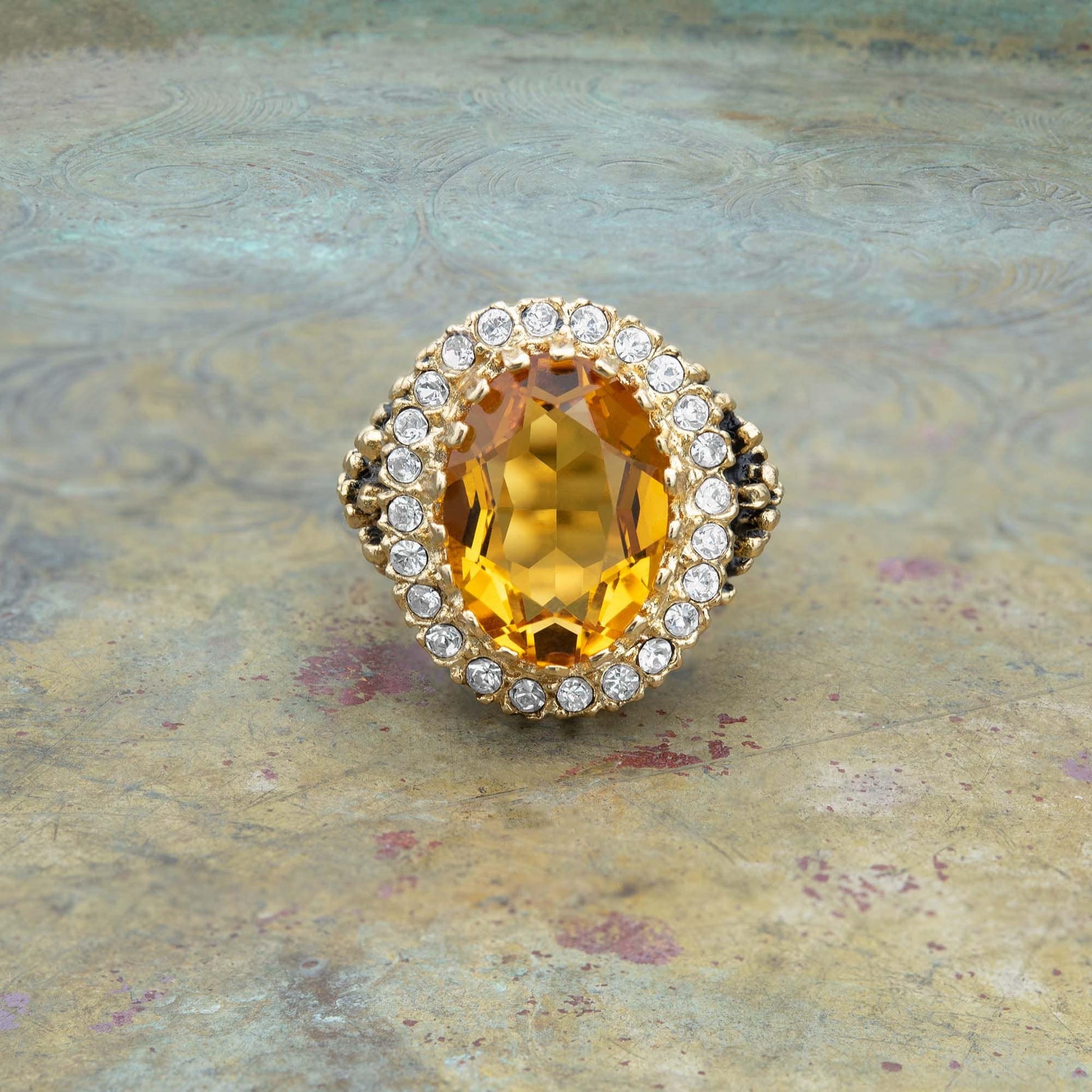 Vintage Ring Light Topaz and Clear Crystal Ring Edwardian Style 18k Antique Gold Ring R169 - Limited Stock - Never Worn