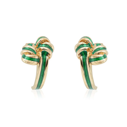 Vintage Mid Century Gold and Green Enamel Post Earrings Handmade Womans Earrings E4186-G