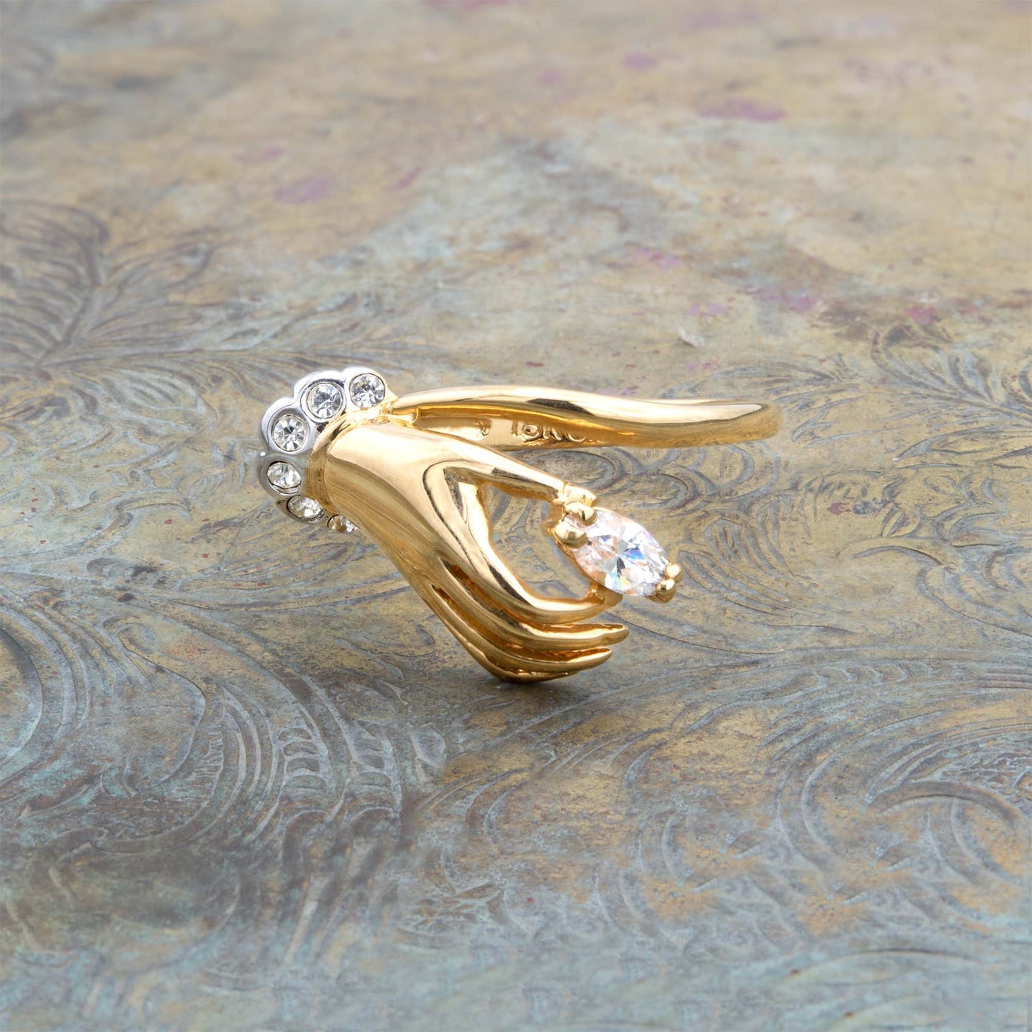 Vintage Ring Clear Austrian Crystals 18k Gold Womans Antique Jewlery Dainty Boho Stacking Handmade Dainty R2964 - Limited Stock - Never Worn