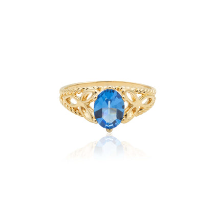 Vintage Ring Blue Sapphire 18k Gold Filigree Cocktail Ring Antique Womans Jewlery Victorian Ornate Rings #R300 - Limited Stock - Never Worn