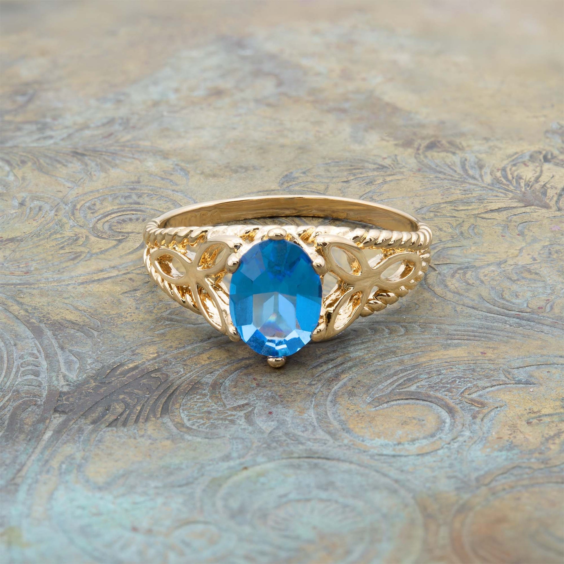Vintage Ring Blue Sapphire 18k Gold Filigree Cocktail Ring Antique Womans Jewlery Victorian Ornate Rings #R300 - Limited Stock - Never Worn