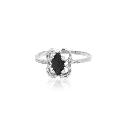 Vintage Ring Marquise Cut Genuine Onyx Cocktail Ring 18k White Gold Silver Dainty Girls Boho Handmade Ring R586 - Limited Stock - Never Worn