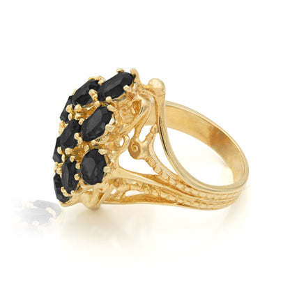 Vintage Ring Jet Black Austrian Crystal Cocktail Ring 18k Gold Antique Womans Jewlery Ornate R284 - Limited Stock - Never Worn