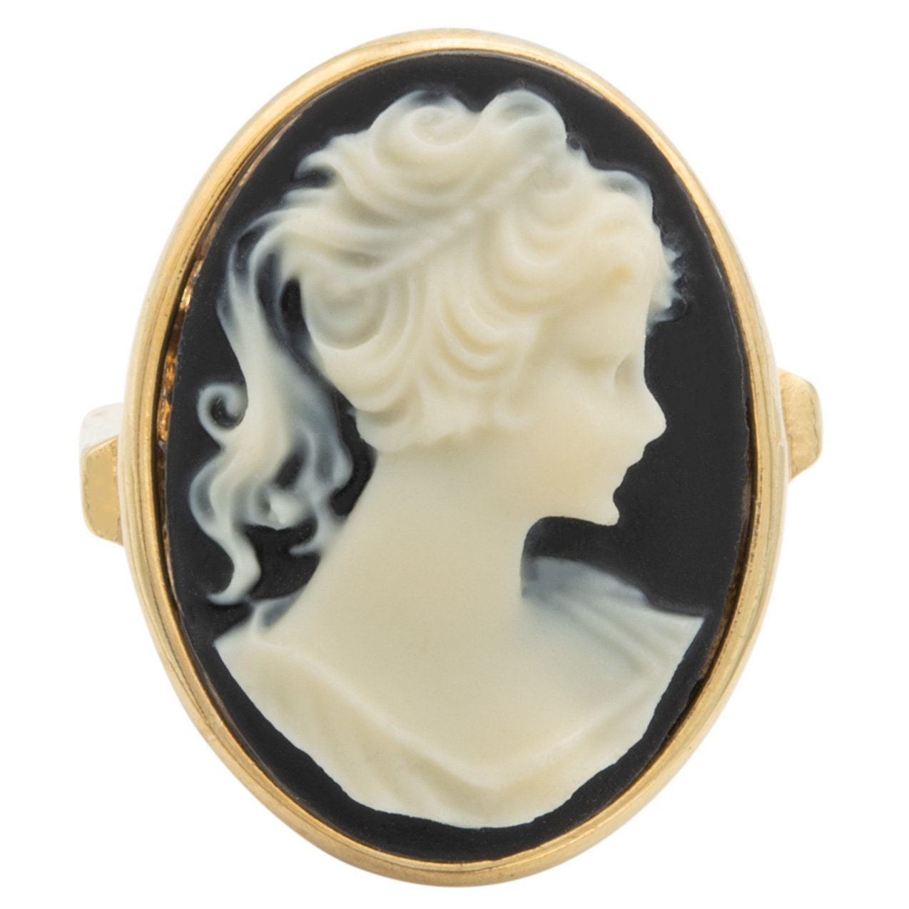 Vintage White Silhouette on Black Cameo Ring Antique 18k Gold Cameo Womans Girls Handmade Jewelry R1776 - Limited Stock - Never Worn