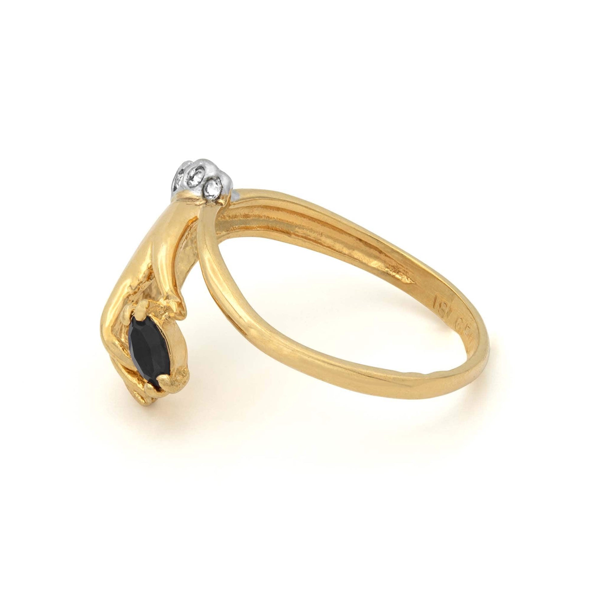 Vintage Ring Black and Clear Austrian Crystals 18k Gold Woman's Antique Rings Victorian Handmade Jewelry #R2964 - Limited Stock - Never Worn