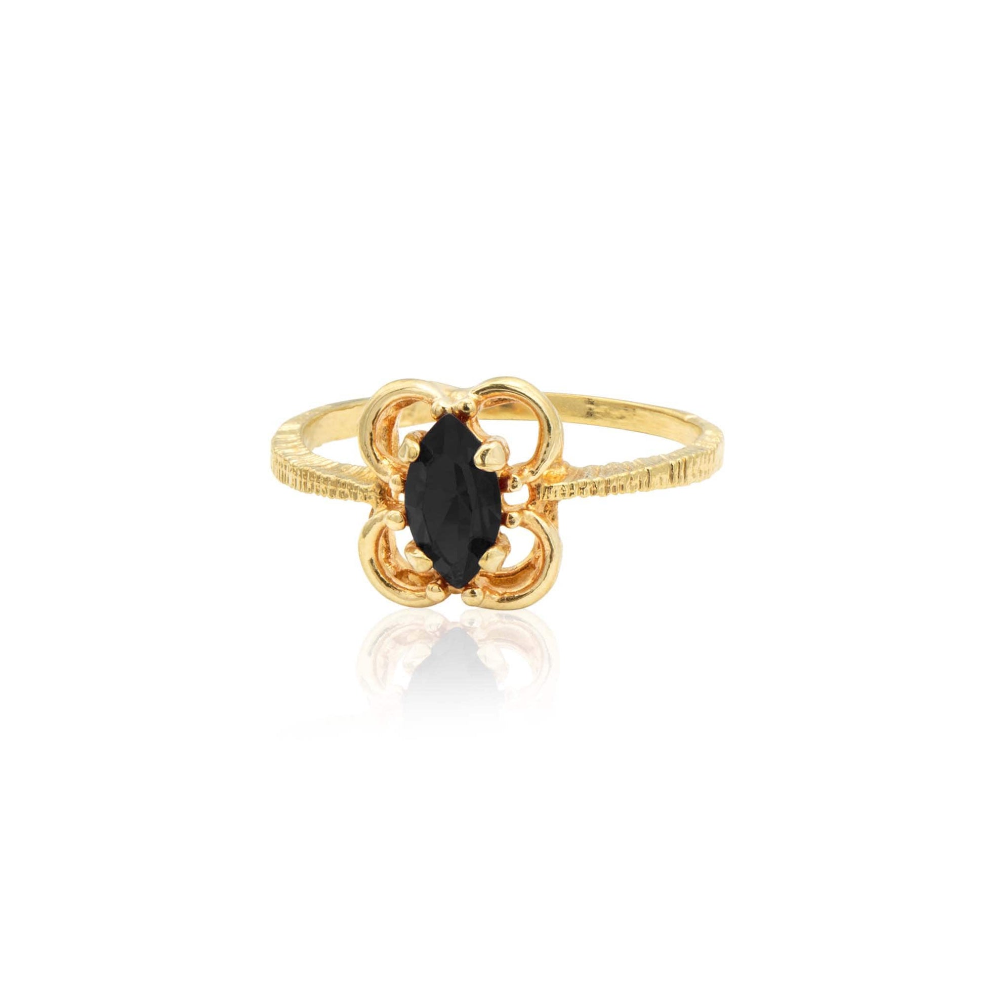 Vintage Ring Jet Black Austrian Crystal Stone Ring 18k Gold Dainty Small Antique Womans Jewelry R586 - Limited Stock - Never Worn