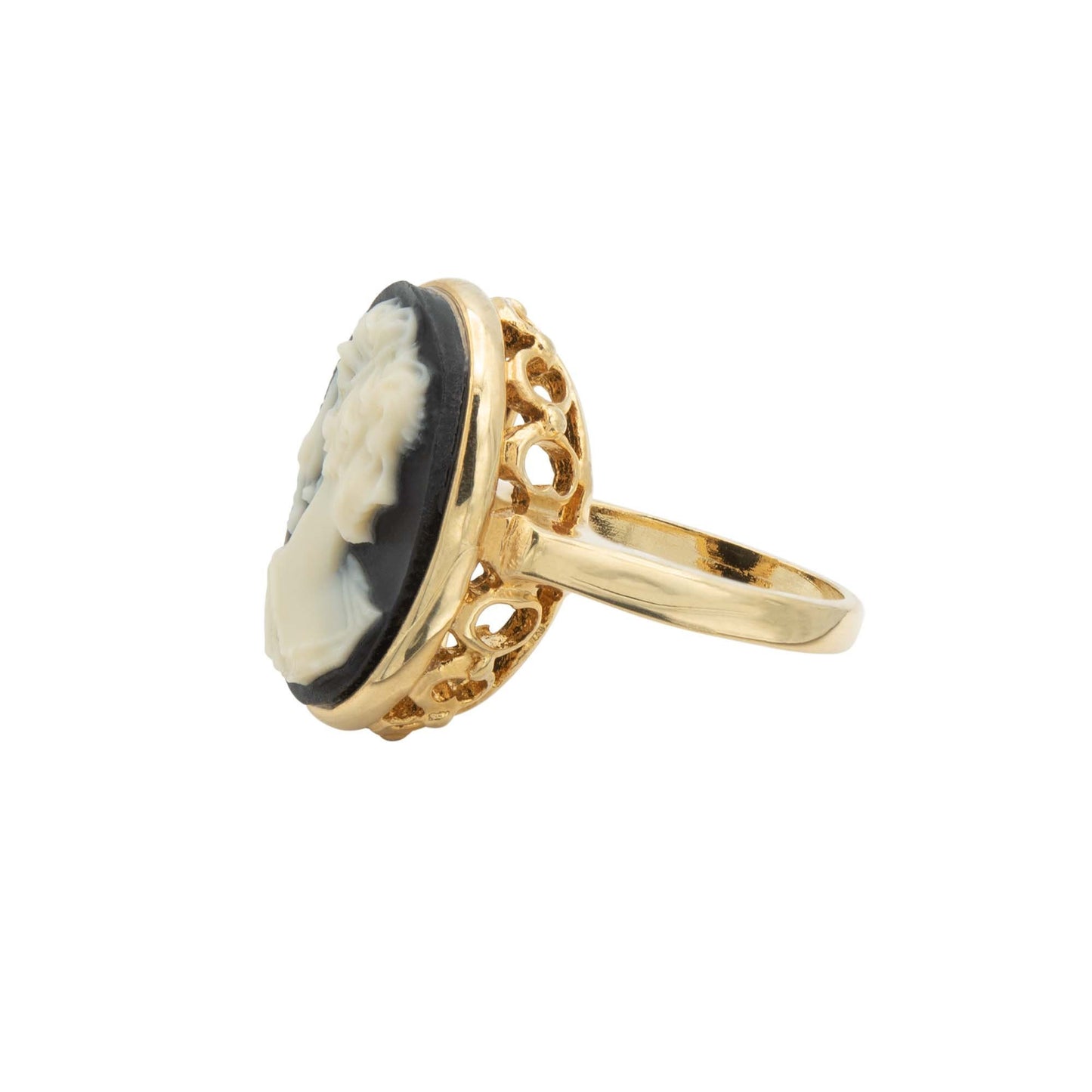 Vintage White Silhouette on Black Cameo Ring Antique 18k Gold Cameo Womans Girls Handmade Jewelry R1776 - Limited Stock - Never Worn