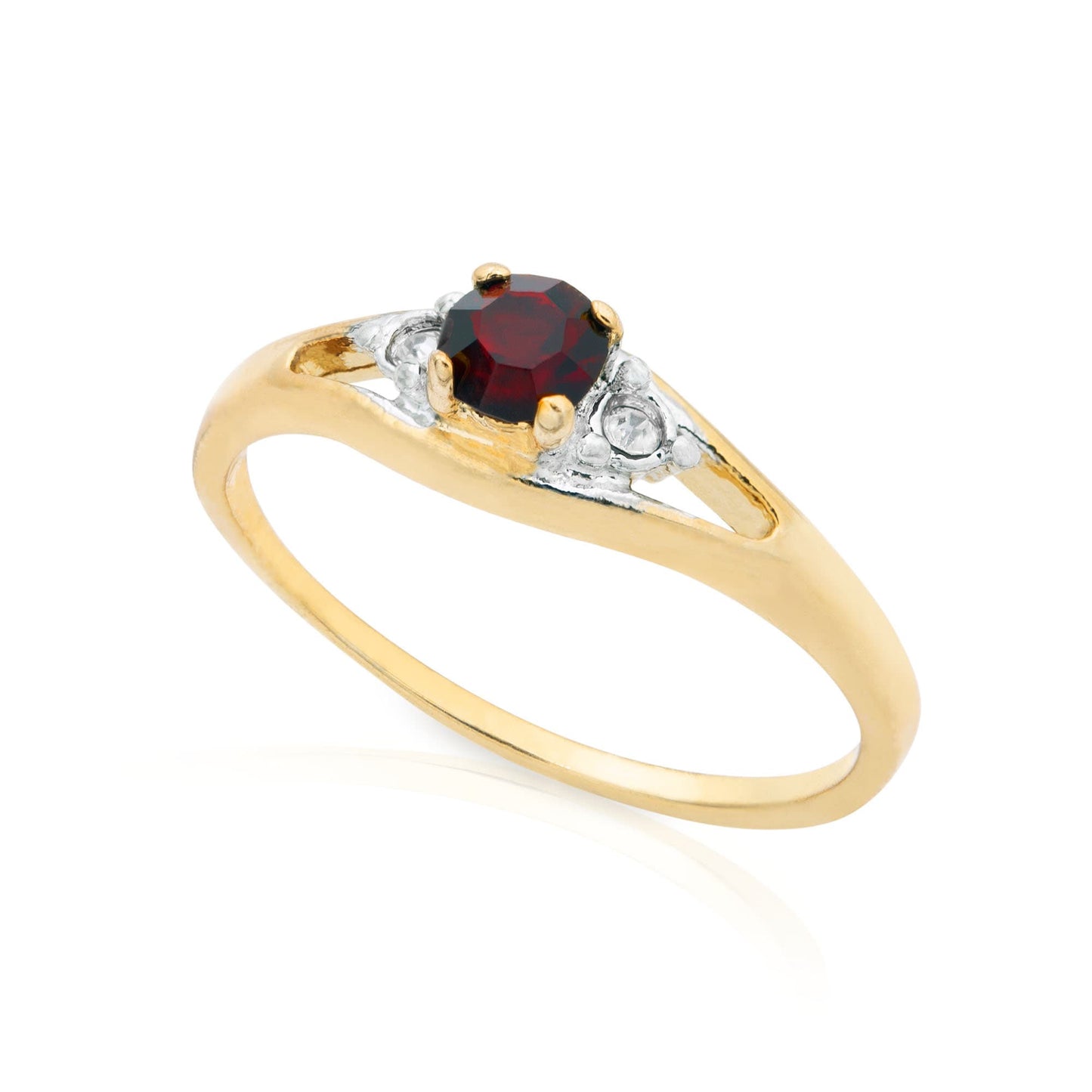 Vintage Garnet with Clear Austrian Crystal Accents 18k Gold Womans Antique Rings R2891
