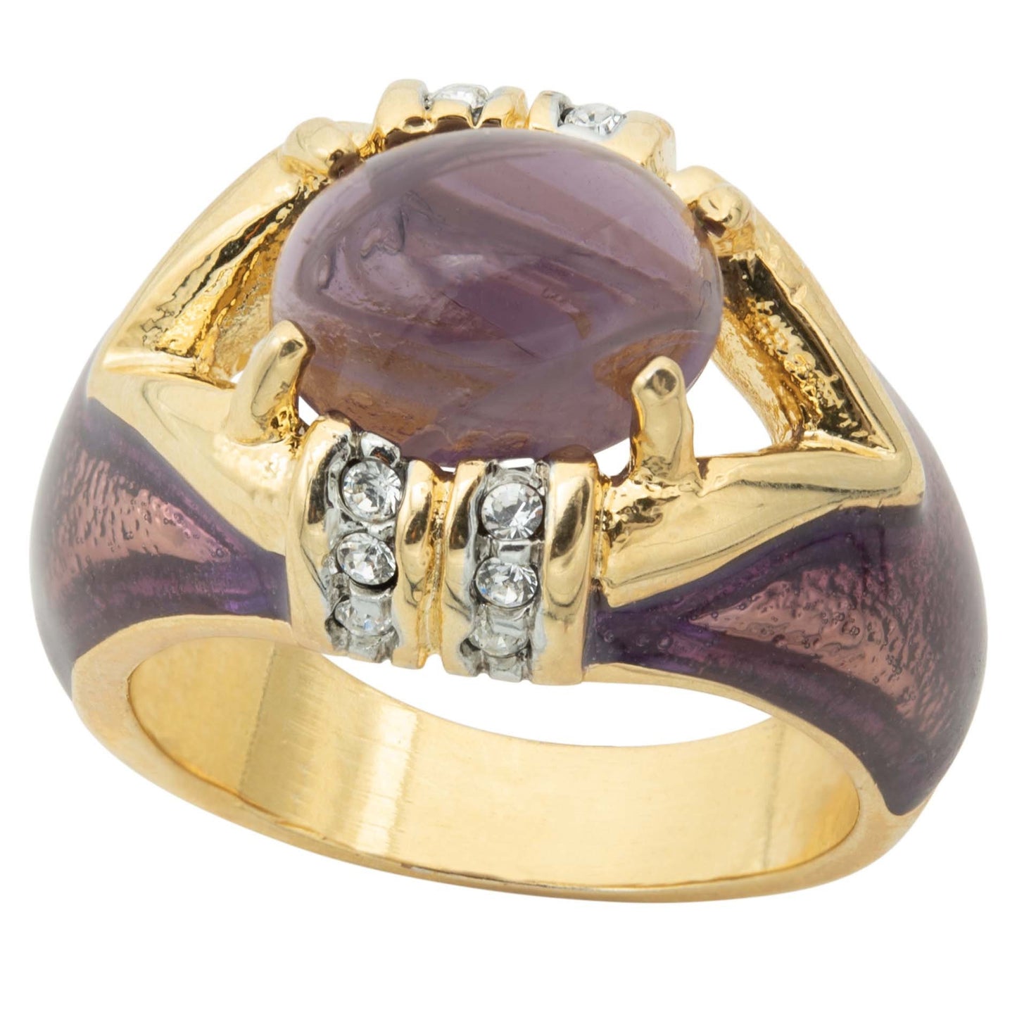 Vintage Ring 1990's Amethyst and Clear Crystals Dome Ring Womans Antique Jewlery - Limited Stock - Never Worn