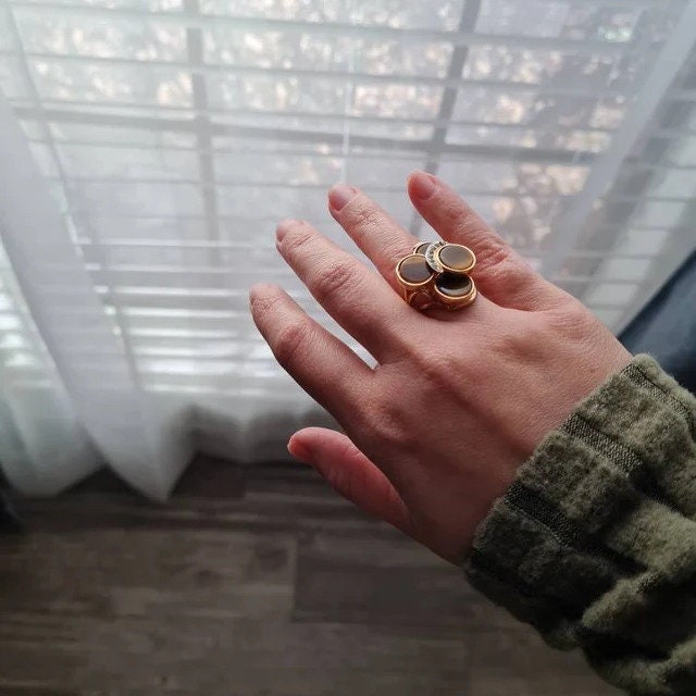 A Vintage Ring Genuine Tiger Eye Cocktail Ring 18k Gold Antique Tigerseye Womans Handmade Jewelry R282 - Limited Stock - Never Worn