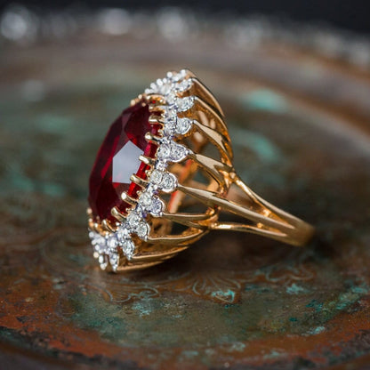 Vintage Ring Ruby Clear Swarovski Crystal Cocktail Ring 18k Gold Large Statement Womans Antique Jewelry #R618 - Limited Stock - Never Worn