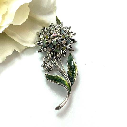 Oscar de la Renta Vintage Crystal and Epoxy Flower Pin OS-P383