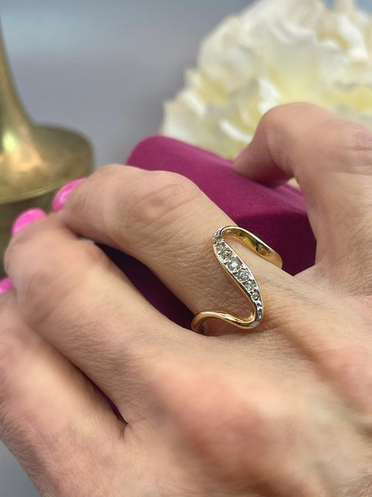 Vintage Ring 1980s Curved Layering Gold Ring Austrian Crystals Antique Womans Jewelry Midcentury Dainty #R4013 - Limited Stock - Never Worn