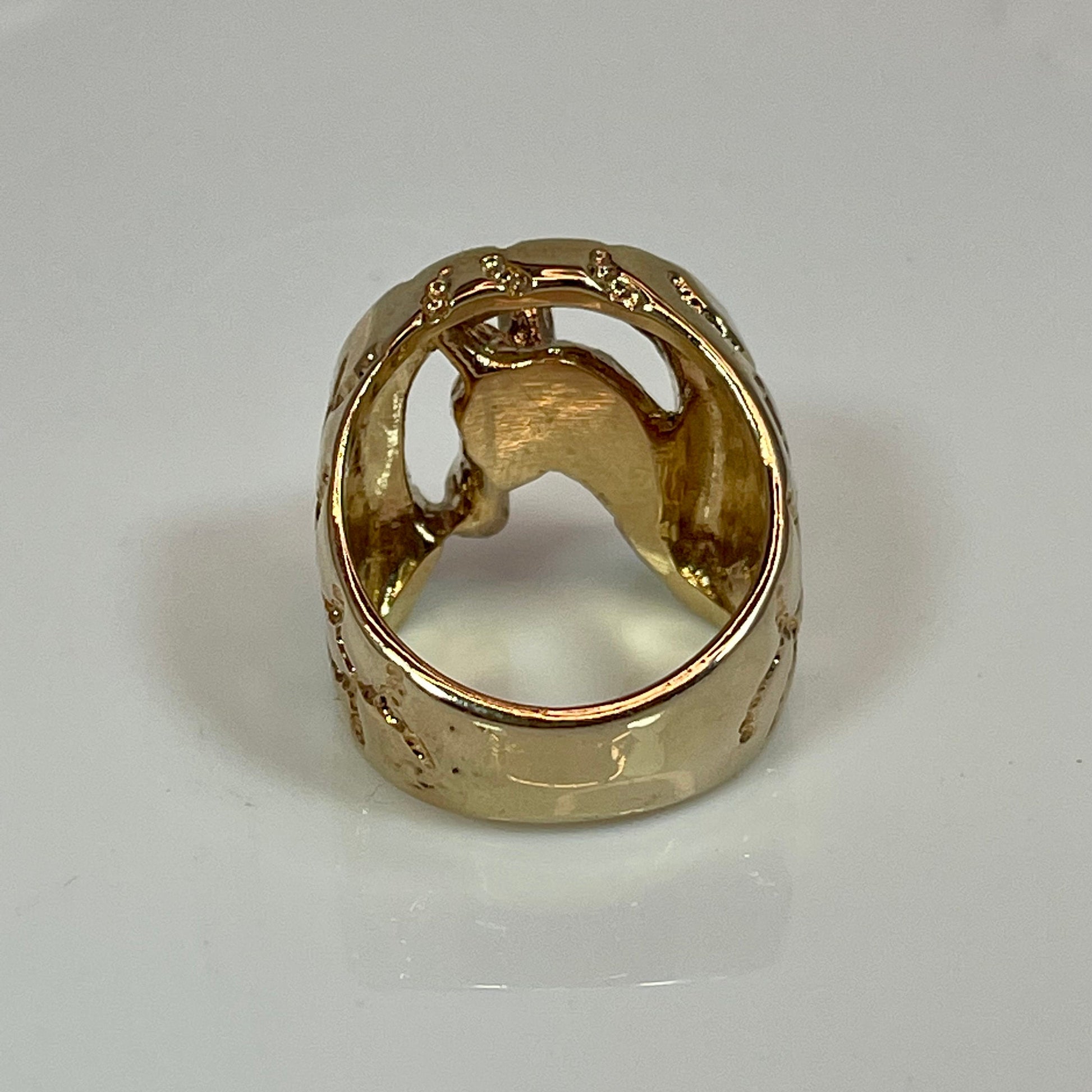 Vintage Mens Nugget Horse in Horseshoe Equestrian Ring 18k Gold Electroplated Handcrafted Made in USA #R2451