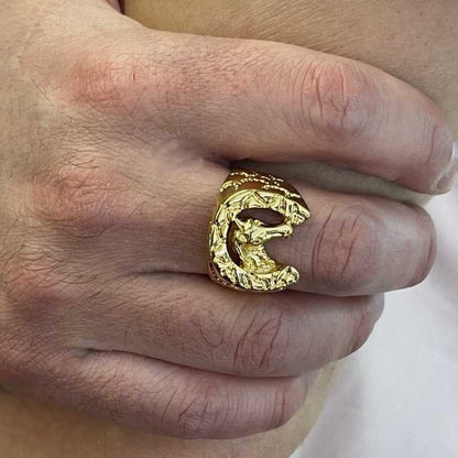 Vintage Mens Nugget Horse in Horseshoe Equestrian Ring 18k Gold Electroplated Handcrafted Made in USA #R2451