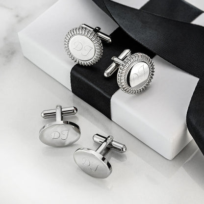 Men's Oval Cuff Links Electroplate Silver