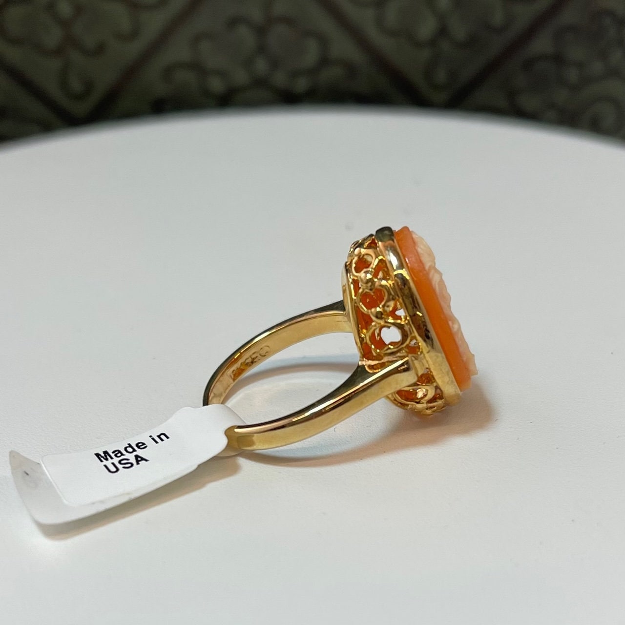 Vintage Ring White Silhouette on Coral Cameo Ring 18k Gold Womans Jewelry Handmade Ring R1776 - Limited Stock - Never Worn  Antique