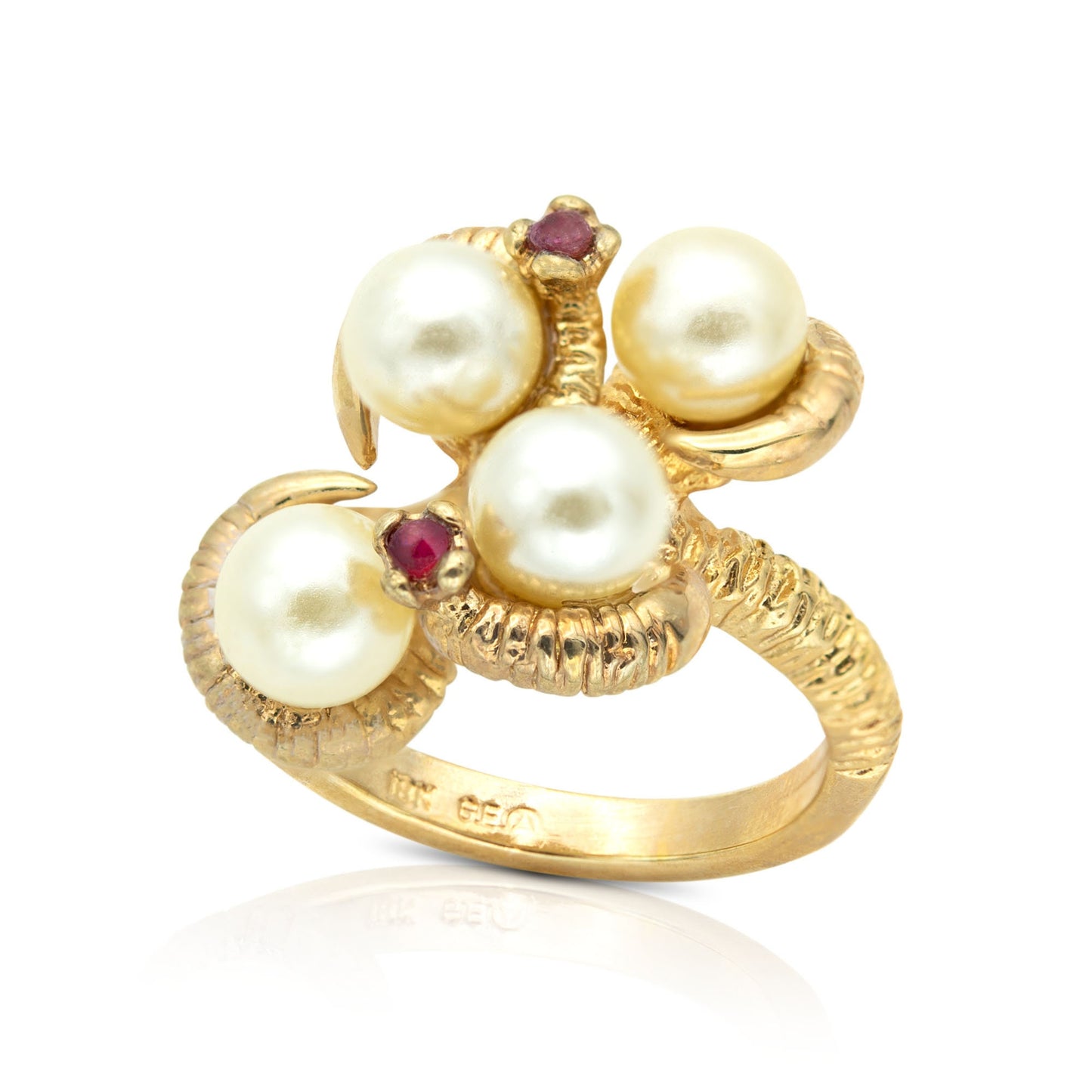 A Vintage Pearl Beads with Genuine Ruby Accents 18k Gold Electroplated #R761