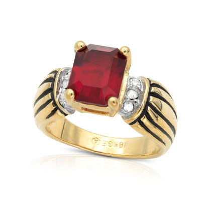 Vintage Ring 1970s Ring Ruby and Clear Austrian Crystals 18k Gold July Birthstone #R48 Size: 9