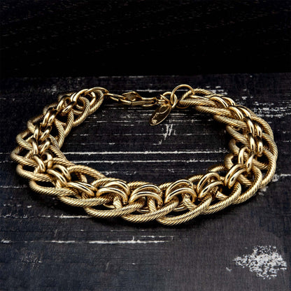 Vintage Oscar De La Renta Stamped Gold 8 Inch Textured Links Bracelet Designer Antique Jewelry OS131 - Limited Stock - Never Worn
