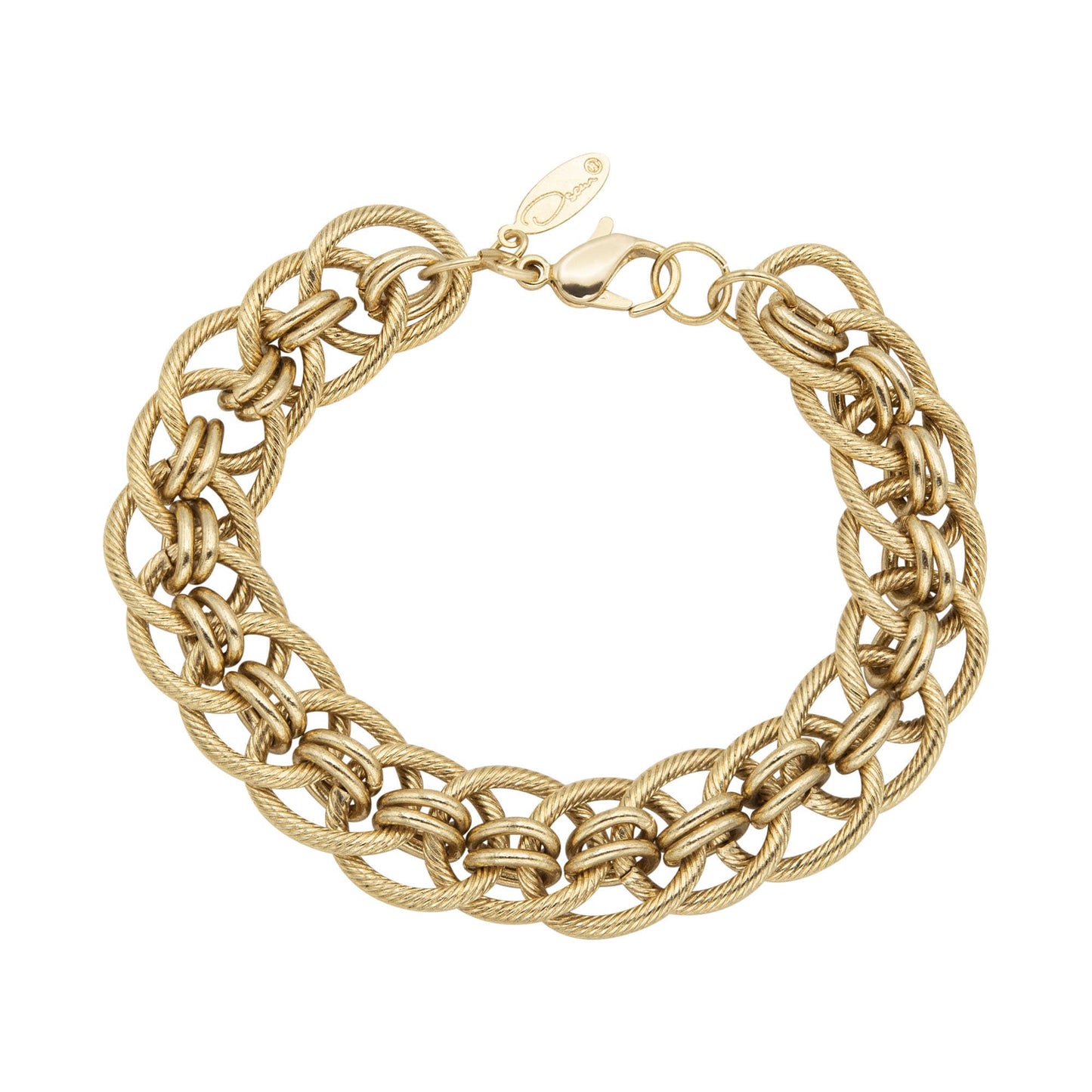 Vintage Oscar De La Renta Stamped Gold 8 Inch Textured Links Bracelet Designer Antique Jewelry OS131