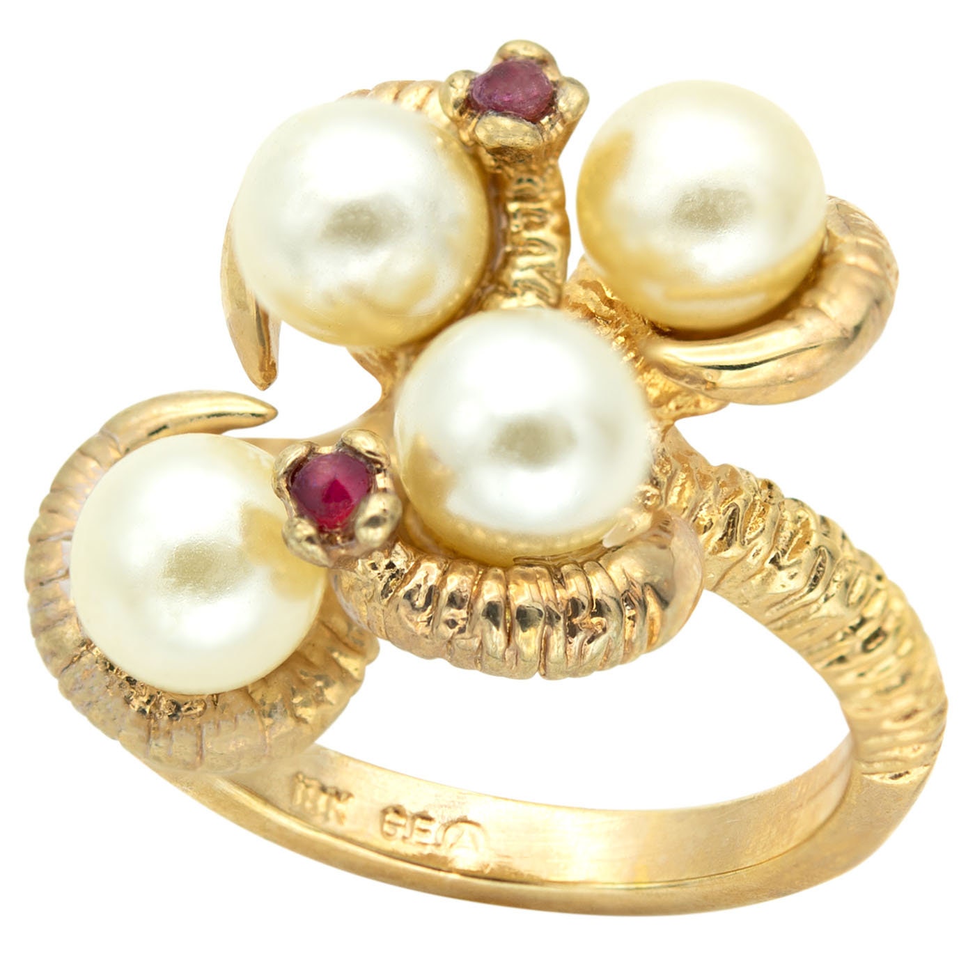 A Vintage Pearl Beads with Genuine Ruby Accents 18k Gold Electroplated Made in USA #R768