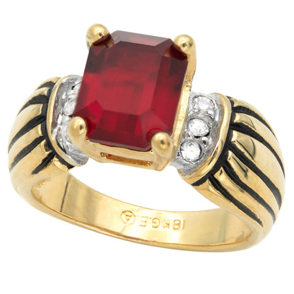 Vintage Ring 1970s Ring Ruby and Clear Austrian Crystals 18k Gold July Birthstone #R48