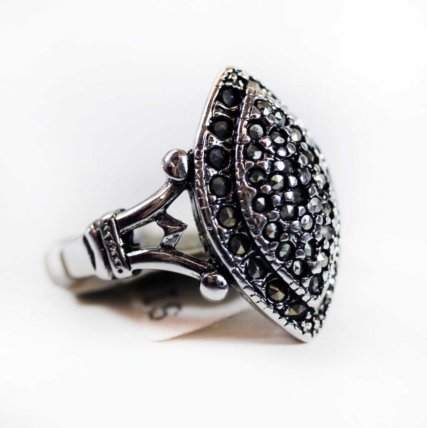 Vintage Ring Genuine Marcasite Pave Ring 18k White Gold Silver  #R1674 Size: 6