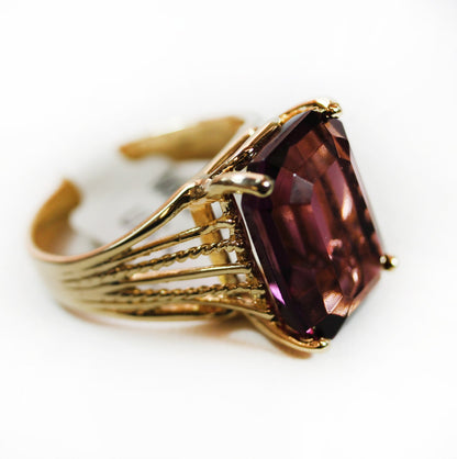 Vintage Ring 1970s 18k Gold Cocktail Ring Amethyst Swarovski Crystal Antique Womans Jewelry Handmade Ring #R694 - Limited Stock - Never Worn