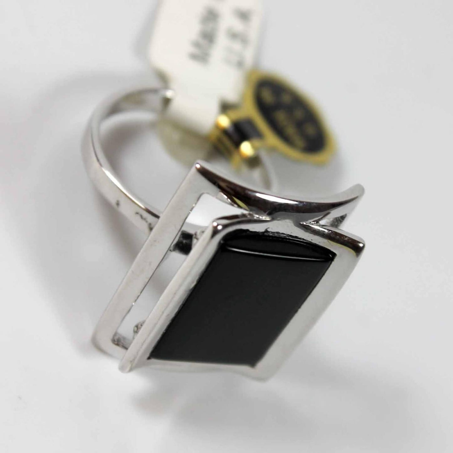 Vintage Ring 1970s Genuine Onyx Rhodium Plated Silver Tone Cocktail Ring  #R327 - Limited Stock - Never Worn
