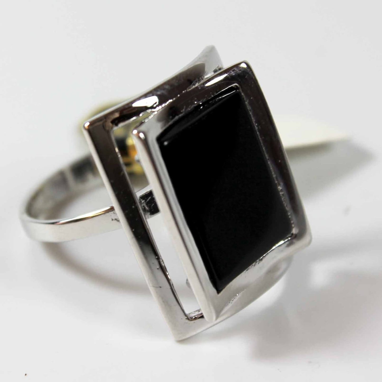 Vintage Ring 1970s Genuine Onyx Rhodium Plated Silver Tone Cocktail Ring  #R327