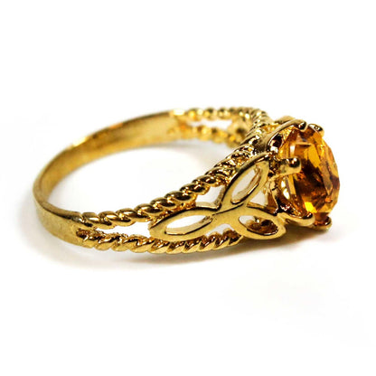 Vintage Brown Topaz Swarovski Crystal 18k Gold Filigree Antique Womans Cocktail Ring Made in USA #R300 - Limited Stock - Never Worn