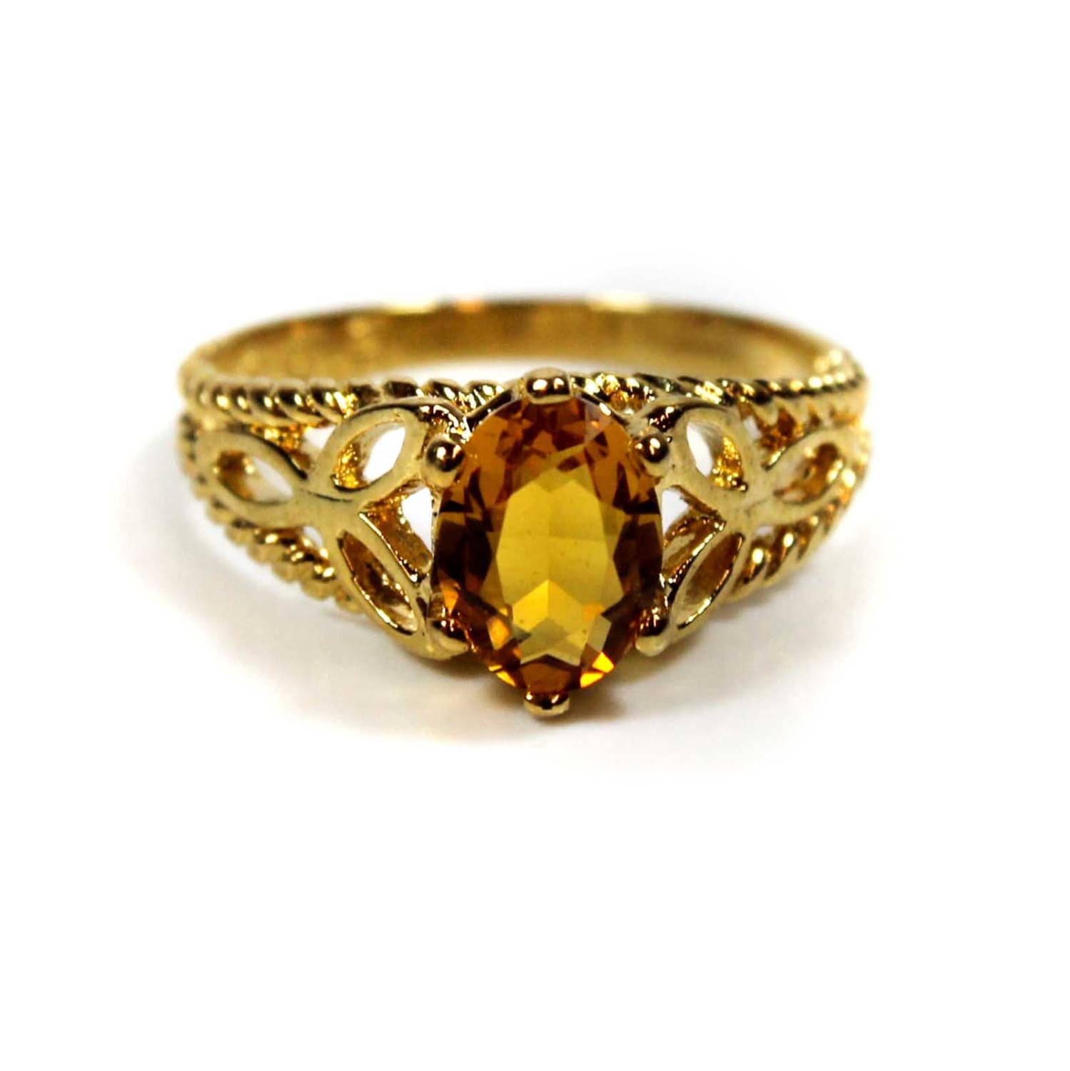 Vintage Brown Topaz Swarovski Crystal 18k Gold Filigree Antique Womans Cocktail Ring Made in USA #R300 - Limited Stock - Never Worn