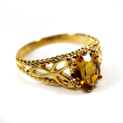 Vintage Light Topaz Swarovski Crystal 18k Gold Filigree Cocktail Ring #R300