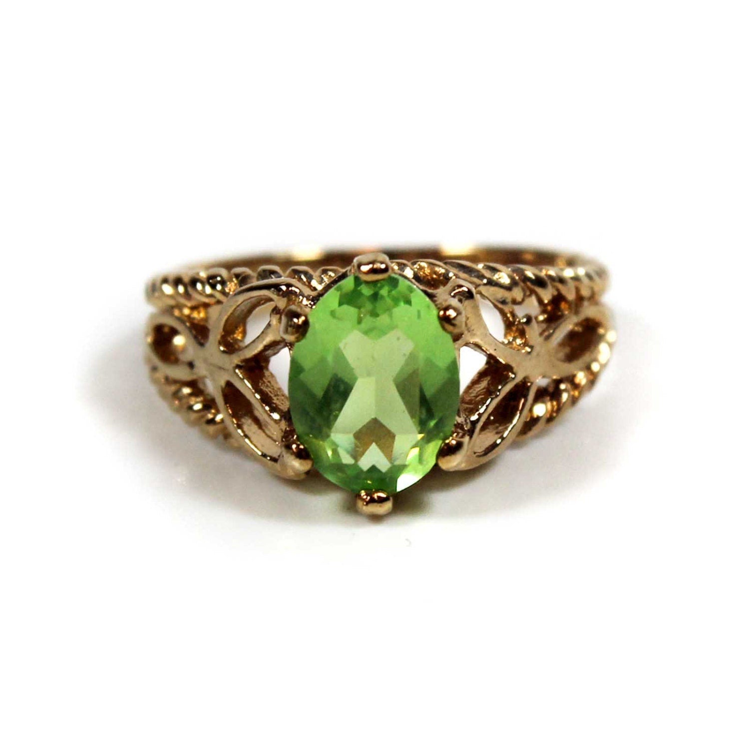 Vintage Ring Peridot Swarovski Crystal 18k Gold Filigree Cocktail Ring Antique Womans Jewelry #R300 - Limited Stock - Never Worn