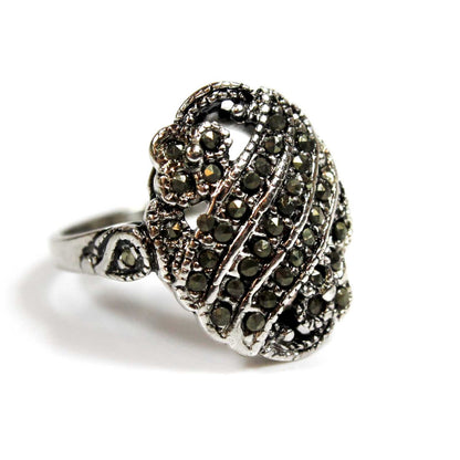 Vintage Ring Unique Genuine Marcasite Ring 18k White Gold Silver #R1413 Size: 4