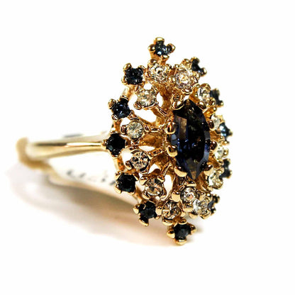 Vintage Ring Cocktail Sapphire and Clear Swarovski Crystals 18k Gold Victorian Womans Antique Statement #R221 - Limited Stock - Never Worn