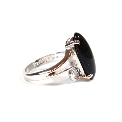 Vintage Ring Genuine Onyx 18k White Gold Silver Cocktail Ring Womans Antique Handmade Onyx Jewlery #R1846 - Limited Stock - Never Worn