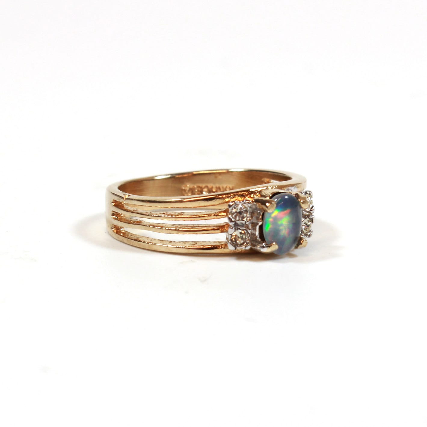 Vintage Ring Retro Genuine Triplet Opal Ring set with Genuine Swarovski Crystal 18k Gold Plated Antique Jewelry for Women #R1318