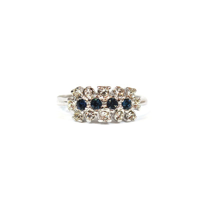 Vintage Ring Sapphire Clear Crystals Cluster 18k White Gold Silver Plated Victorian Style Womans Jewelry #R784