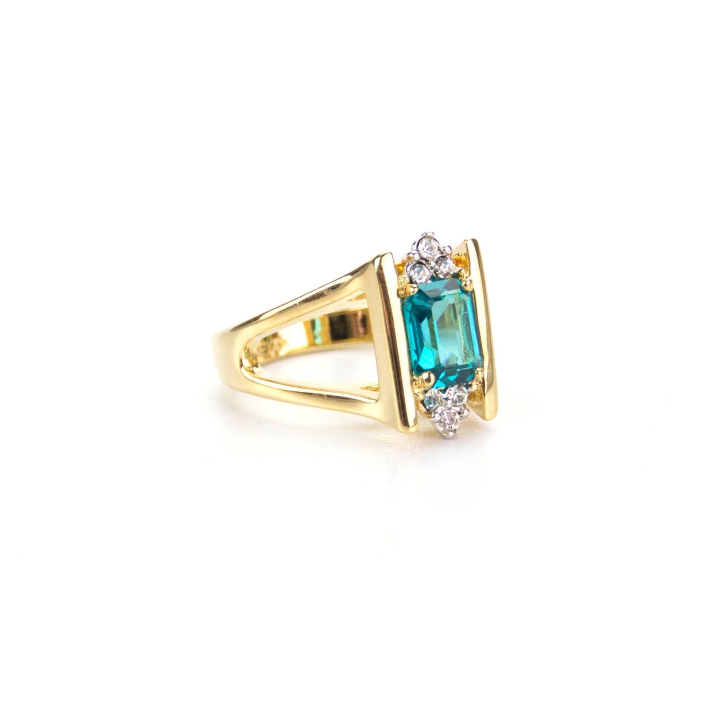 Vintage 1980s Zircon and Clear Swarovski Crystals 18k Gold December Birthstone Ring Antique Womans Jewelry #R1747