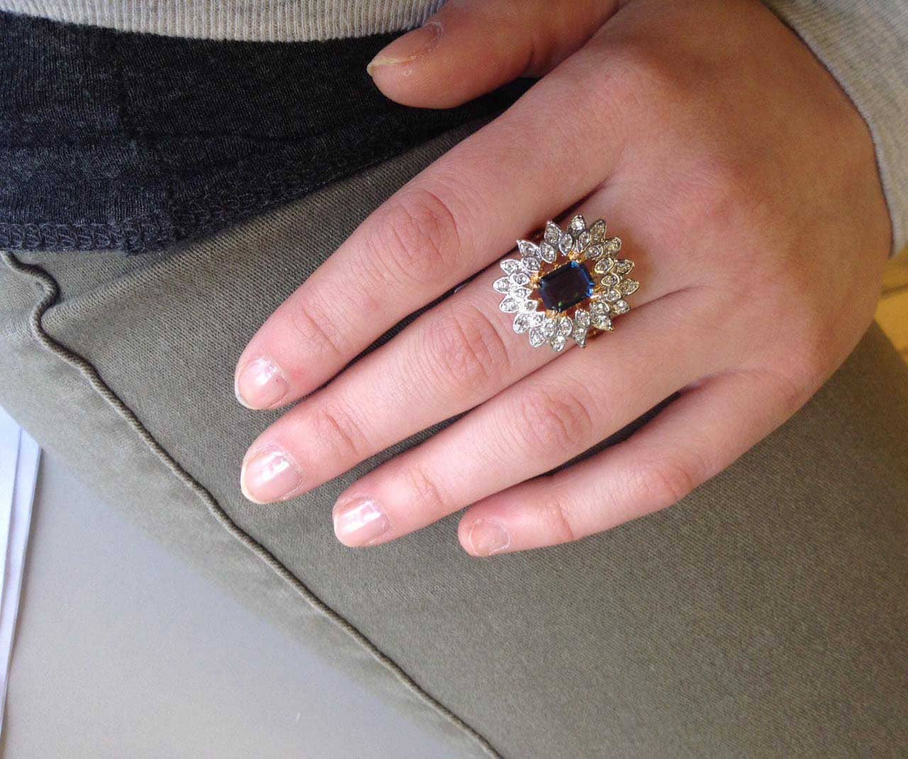 Vintage Ring 1970's Green Tourmaline and Clear Swarovski Crystals 18k Gold   #R1968-GTY - Limited Stock - Never Worn