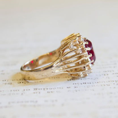 Vintage Ring Ruby and Clear Swarovski Crystal Victorian Style Cocktail Ring 18k Gold  #R199 - Limited Stock - Never Worn